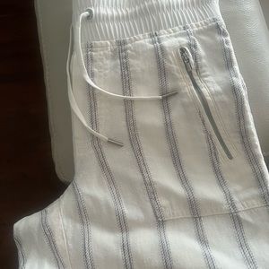 White Athleta Linen Pant with gray stripes